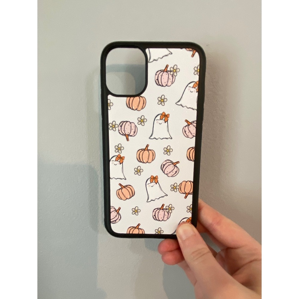 iPhone 11 Phone Case Unisex OS White Orange Ghost Pumpkin Halloween Bumper